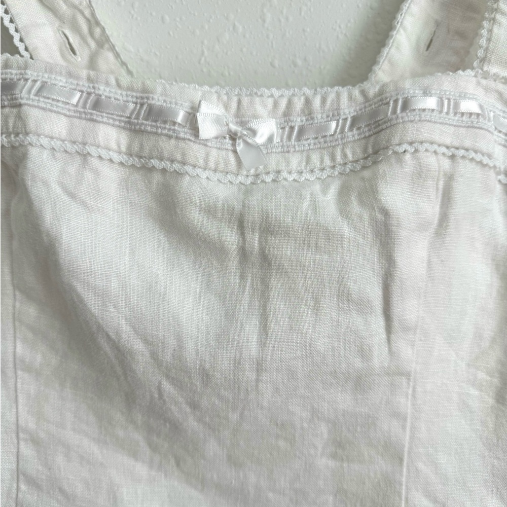 Reformation Eloise White Smocked Linen Tank Top Size 2 Resort Cruise Lace Basic - Picture 8 of 11
